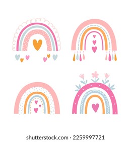 Collection of colorful rainbows in boho style for Happy Valentines Day