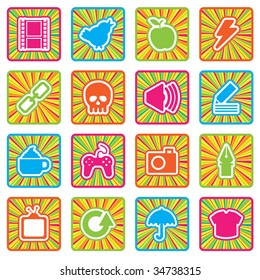 collection of colorful retro sunburst application icons, set 1