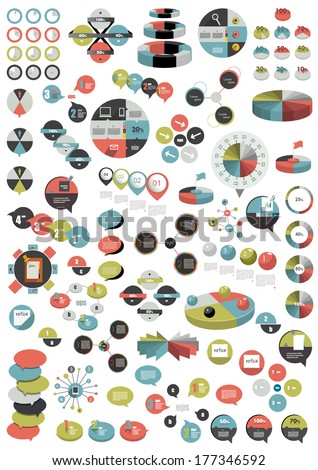 Collection of colorful round info graphics diagrams. Circle schemes. 