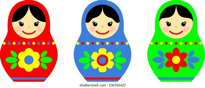collection of colorful russian matryoshka with different patterns and colors