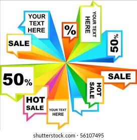 Collection of colorful sale tags and callouts
