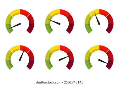 Collection of colorful scale gauges for customer satisfaction or credit score indicators