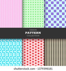 Collection of colorful seamless geometric patterns. Fashion 80-90s. line dot pattern 