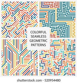 Collection of colorful seamless geometric patterns. Fashion 80-90s. 