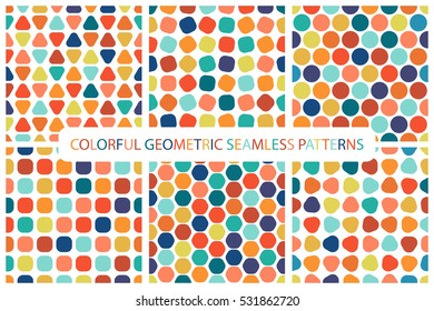 Collection of colorful seamless geometric patterns. Fashion 80-90s.