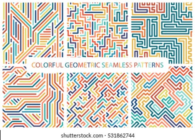 Coleção de padrões geométricos sem costura coloridos. Moda 80-90.