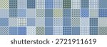 Collection of colorful seamless geometric tile mosaic patterns. Decorative elegant blue ornamental backgrounds. Vector repeatable symmetric prints