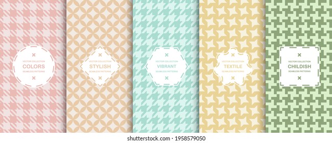 Collection of colorful seamless textile patterns - delicate design. Vector geometric endless backgrounds.