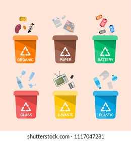 Collection of colorful separation recycle bin icon. Vector illustration
