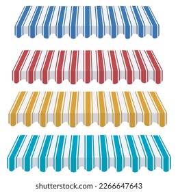 Collection of colorful shop awnings in four different colors
