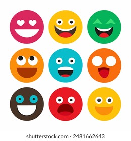 Una colección de caritas sonrientes de colores que representan diversas emociones