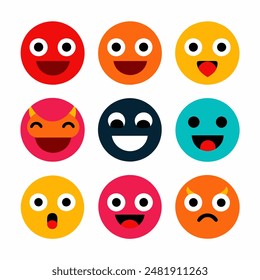 Una colección de caritas sonrientes de colores que representan diversas emociones