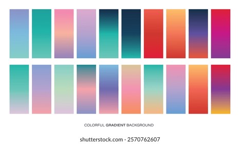 Collection of colorful smooth gradient background for graphic design. grainy texture.For covers,wallpapers, branding, business cards, social media and more. You can use the grain Vector illustration 