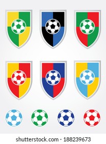 A collection of colorful soccer badges and crests