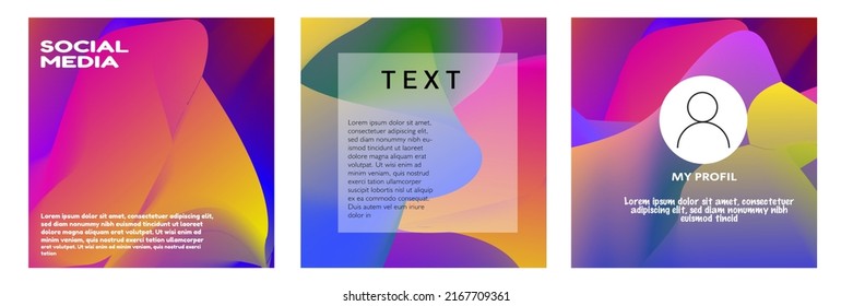 Collection of colorful social media covers. Wavy shape with gradient. Modern design.