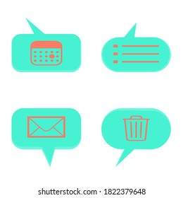 Colección de burbujas de voz coloridas con iconos de símbolos de mensajes, objetos de elemento, patrón de fondo abstracto diseño de ilustración vectorial sin fisuras