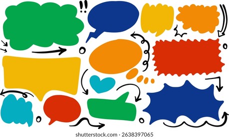 Collection of colorful speech bubbles with arrows.