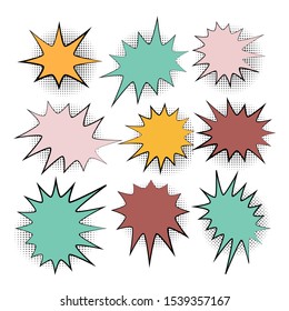 Collection of colorful speech bubbles and dialog balloons with black halftone shadows. vintage design, pop art style - vector illustration
