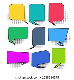 Collection of colorful speech bubbles and dialog balloons, blank template in Pop Art style with black halftone shadows. - vector illustration

