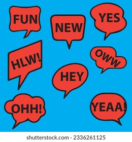 Collection of colorful speech bubbles and dialog balloons with different words, phrases, comments, shapes.