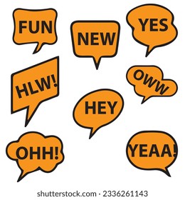 Collection of colorful speech bubbles and dialog balloons with different words, phrases, comments, shapes.