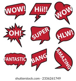 Collection of colorful speech bubbles and dialog balloons with different words, phrases, comments, shapes.