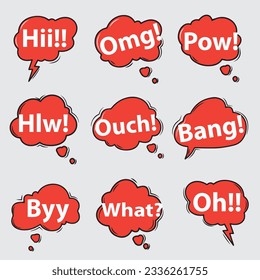 Collection of colorful speech bubbles and dialog balloons with different words, phrases, comments, shapes.