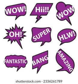 Collection of colorful speech bubbles and dialog balloons with different words, phrases, comments, shapes.
