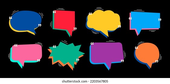 Colección de coloridas burbujas de habla. Ilustración vectorial de color plano aislada sobre fondo negro
