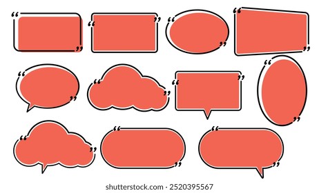 Sammlung von bunten Sprechblasen und Anführungszeichen in verschiedenen Formen, perfekt für das Hinzufügen von Text oder Anführungszeichen. Diese lebendigen Elemente können jedes Design-Projekt verbessern.