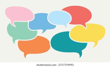 Colección de coloridas burbujas de discurso que representan la comunicación y las ideas