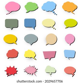 collection of colorful speech bubbles with shadow isolated on white background, vector illustration icon set