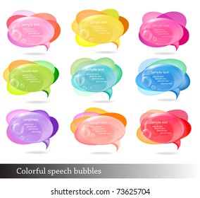 Collection of colorful speech and thought bubbles. Vector illustration.