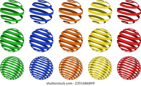 Collection of colorful spheres with simple patterns. 3d balls set. Colorful geometric elements for design templates, icons, logo. Abstract vector globes pack on the white background.. 10 EPS