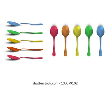 Collection of colorful spoons. Vector design.