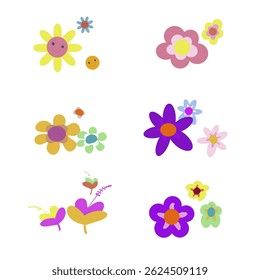 Coleção de elementos florais coloridos mola vetors.Hand desenhado ilustrações florais para decoração, páscoa, adesivos, clipart, imprimir