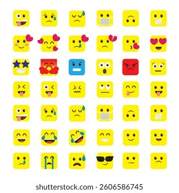 Collection of Colorful Square Emoji Faces Expressing Various Emotions and Moods