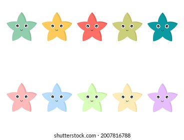 a collection of colorful star illustrations with cute and adorable faces