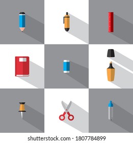 a collection of colorful stationery icons