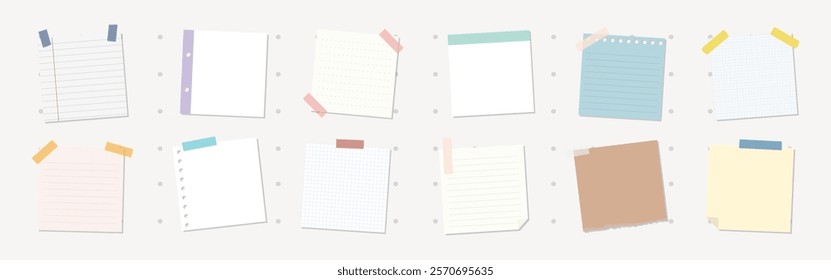 Collection of colorful sticky notes and paper sheets. Sticky notes in various colors. Paper sheets for notes. Ideal for reminders and organization. Memo element vector set.