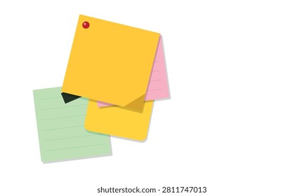 A collection of colorful sticky paper notes with lines pinned together on a white background vector graphic.