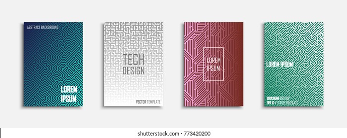 Collection of colorful striped templates - tech design. Abstract geometric posters, banners, flyers, brochures,covers and cards.