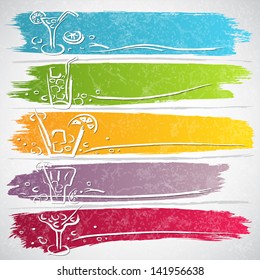 Collection of colorful strokes with drink icons - vector illustration