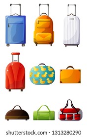 Collection of Colorful Suitcases, Traveler Luggage, Bags for Travel Vector Illustration