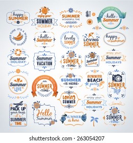 Collection Of Colorful Summer Calligraphic And Typographic Vintage Design Elements