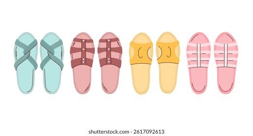 Collection of colorful summer sandals 