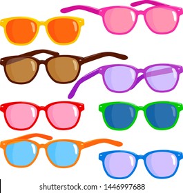 Collection of colorful sunglasses. Vector illustration