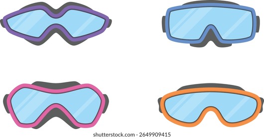 Collection of Colorful Swimming Goggles Flat Vector Illustration for Pool Sports, Water Recreation, and Summer Vacation