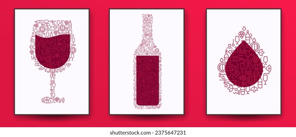 Collection colorful template cover for wine. Abstract art composition in modern geometric fashion style. Minialistic concept design for branding banner, flyer, book, menu, card. Vector illustration.