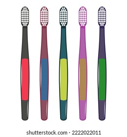 Collection of  colorful toothbrush in flat style on white background.Set of colorful toothbrush